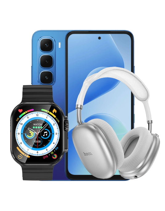 Infinix Hot 60i 8GB 256GB Dual Sim Smart Phone 4G - Shadow Blue (Brand New) + Bluetooth Headset (W55 PLUS) + Smart Watch (Y23 Ultra) (Bundle Deal)