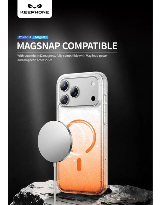 Keephone Lillian Premium Dazzling Glitter Clear Case For Apple iPhone 17 Pro MagSafe Compatible - Orange