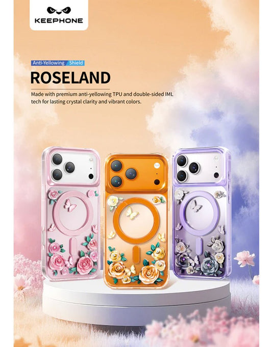 Keephone Roseland Premium 3D Crystal Rose Case For Apple iPhone 17 Pro MagSafe Compatible - Orange