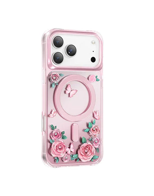 Keephone Roseland Premium 3D Crystal Rose Case For Apple iPhone 17 Pro Max MagSafe Compatible - Pink