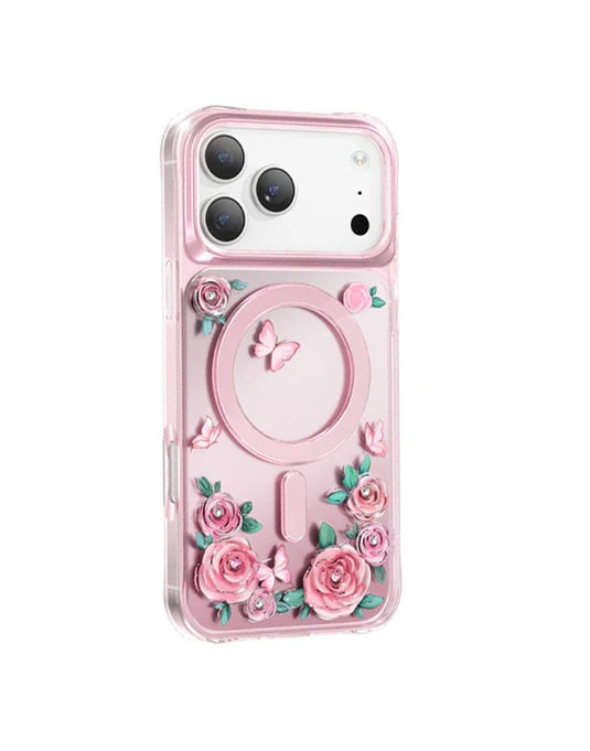 Keephone Roseland Premium 3D Crystal Rose Case For Apple iPhone 17 Pro Max MagSafe Compatible - Pink