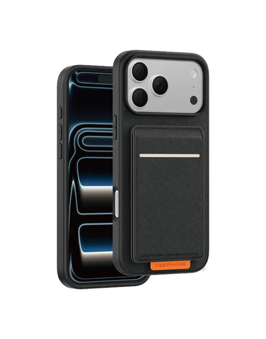 Keephone Suedea Multi-Function Wallet Case For Apple iPhone 17 Pro Foldable Kickstand | MagSafe Compatible - Black