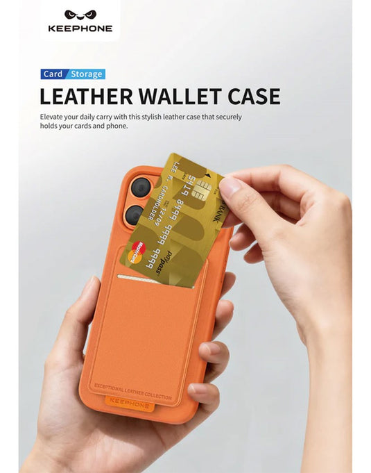Keephone Suedea Multi-Function Wallet Case For Apple iPhone 17 Pro Foldable Kickstand | MagSafe Compatible - Orange