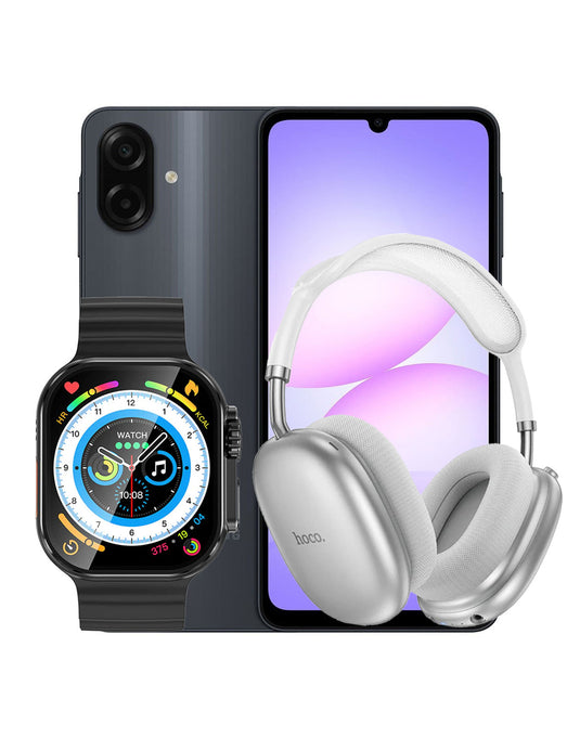 Samsung Galaxy A07 4GB 128GB 4G - Black (Brand New) + Bluetooth Headset (W55 PLUS) + Smart Watch (Y23 Ultra) (Bundle Deal)