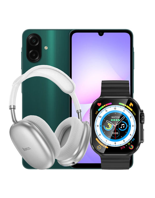 Samsung Galaxy A07 (2025) 4GB 64GB 4G Dual Sim - Green (Brand New) + Smart Watch (Y23 Ultra) + Bluetooth Headset (W55 Plus) (Bundle Deal)