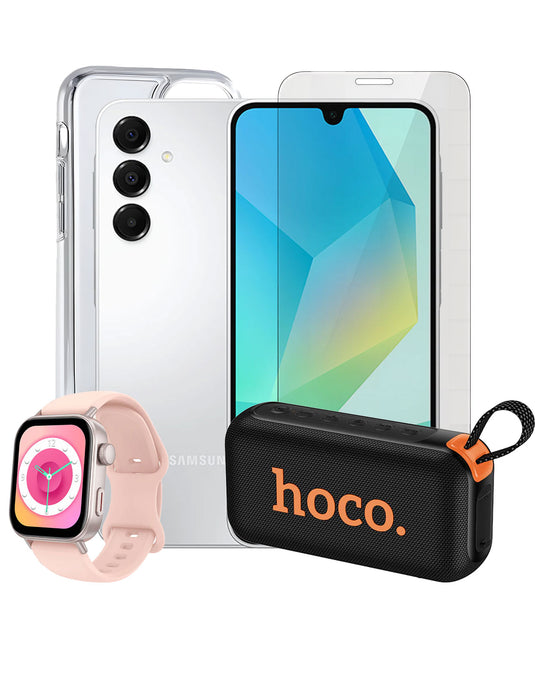Samsung Galaxy A16 (2024) 4GB 128GB 4G Dual Sim Smartphone - Gray (Brand New) + Bluetooth Speaker (HC32) + Smart Sports Watch (Y32) + Tempered Glass + Case (Bundle Deal)