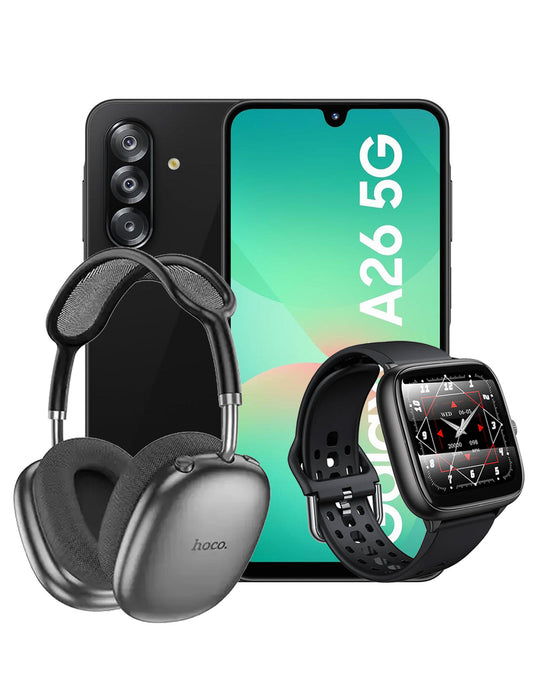 Samsung Galaxy A26 (2025) 6GB 128GB 5G Dual Sim Smart Phone - Black (Brand New) + Smart Sports Watch (Y36) + Bluetooth Headset W55 Plus