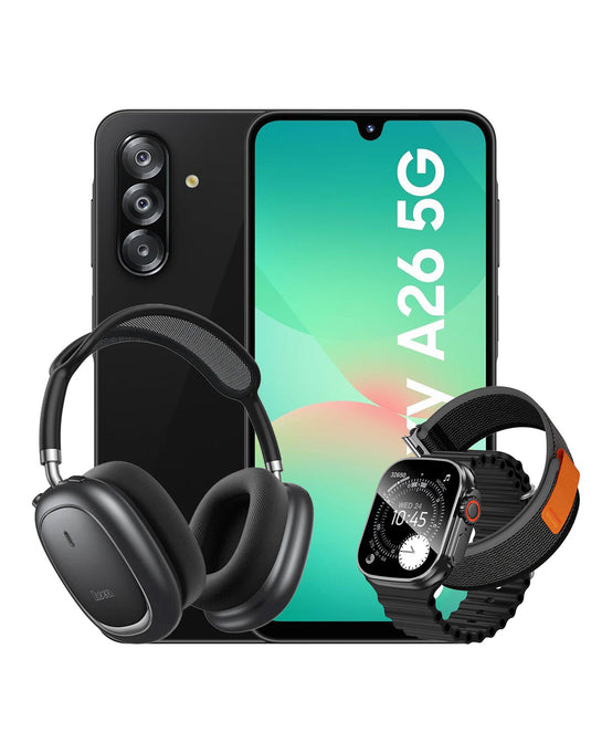 Samsung Galaxy A26 (2025) 6GB 128GB 5G Dual Sim Smart Phone (Brand New) + Smart Watch (Y42 Ultra) 2 Straps + Bluetooth Headset (W68) (Bundle Deal)