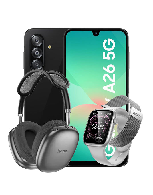Samsung Galaxy A26 (2025) 6GB 128GB 5G Dual Sim Smart Phone - Black (Brand New) + Smart Watch (Y42) + Bluetooth Headset W55 Plus (Bundle Deal)