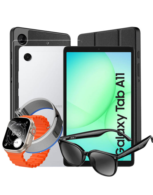 Samsung Galaxy Tab A11 (2025) 8.7-inch 8GB 128GB Wifi Only - Silver (Brand New) + Sunglasses (DI87 Max) + Smart Watch (Y42 Ultra) 2 Straps + Flip Case + Tempered Glass (Bundle Deal)