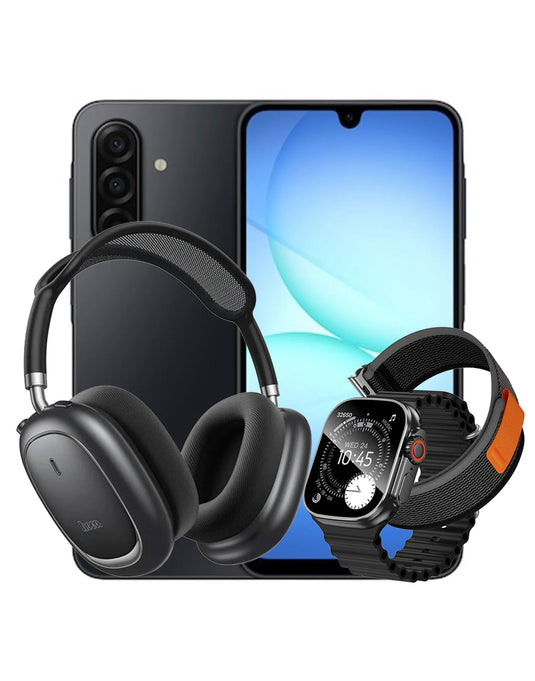 Samsung Galaxy A17 4GB 128GB 5G - Black (Brand New) + Smart Watch (Y42 Ultra) 2 Straps + Bluetooth Headset (W68) (Bundle Deal)