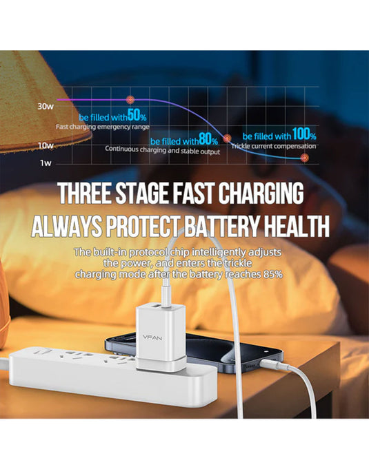 VFan Ultra Fast Charger USB-C & USB-A 35W (AU8) - White