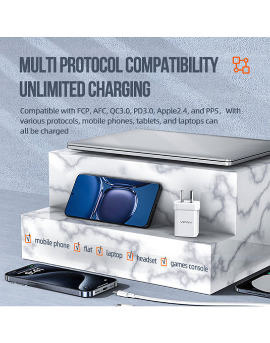 VFan Ultra Fast Charger USB-C & USB-A 35W (AU8) - White