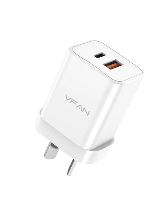 VFan Ultra Fast Charger USB-C & USB-A 35W (AU8) - White