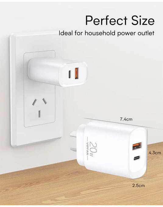 VFan 20W USB-A & USB-C Dual Super Fast Charger (AU6)