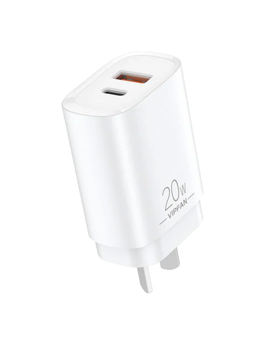 VFan 20W USB-A & USB-C Dual Super Fast Charger (AU6)