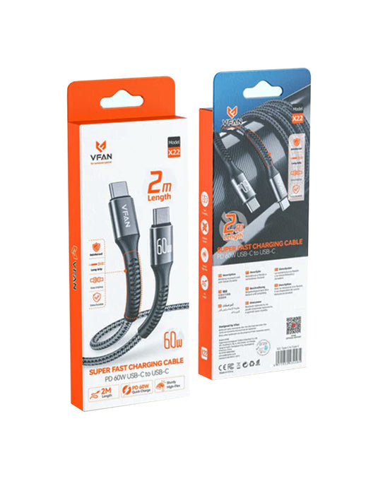 VFan 60W Super Fast Type C to Type C Cable 2 Meter (X22)