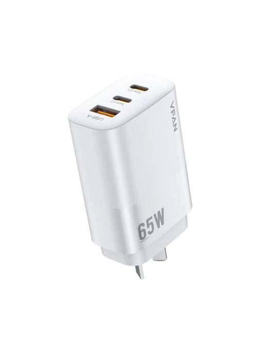 VFan AU7 Ultra Fast Charger 65W 2X USB-C & 1X USB-A (For Laptop/Macbook)