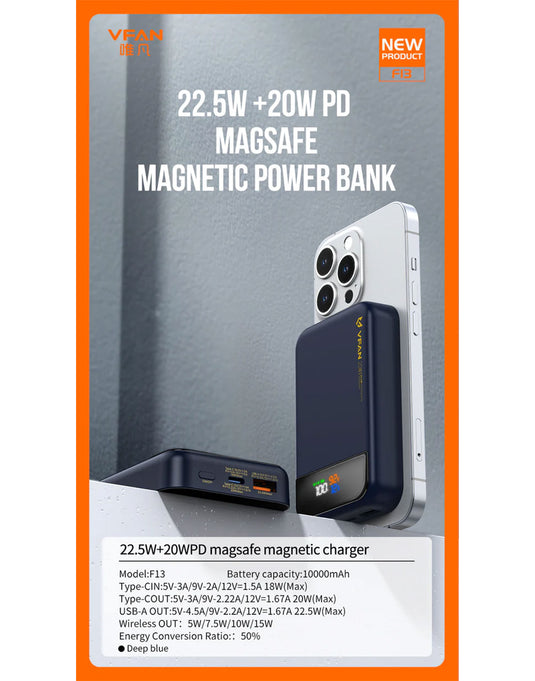VFan Magnetic PD 22.5W Wireless Charging Power Bank (10000mAh) (F13)