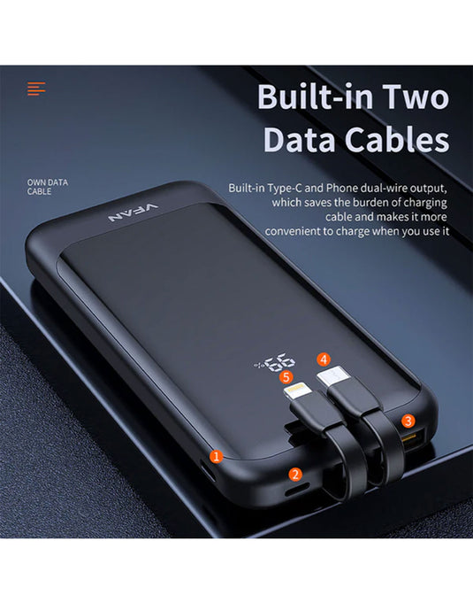 Vip Fan 22.5W PD+QC Power Bank w/ LED % Display, 2 Cables (10000mAh) (F14)