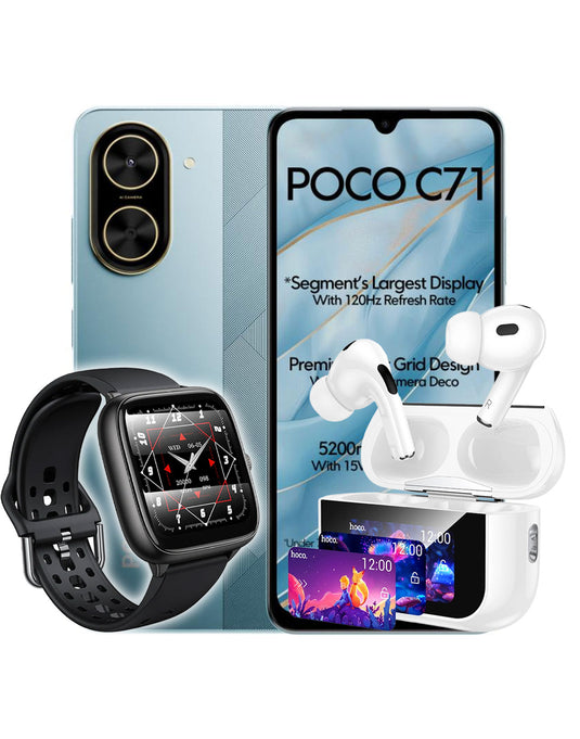 Xiaomi Poco C71 3GB 64GB 4G Dual Sim Smartphone (Brand New) + Free TPU Clear Case + Smart Sports Watch (Y36) + Earbuds (EW79) (Bundle Deal)