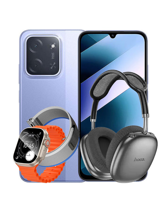 Xiaomi Poco C85 6GB 128GB 4G Dual Sim Smart Phone - Purple (Brand New) + Bluetooth Headset W55 Plus + Smart Watch (Y42 Ultra) 2 Straps (Bundle Deal)