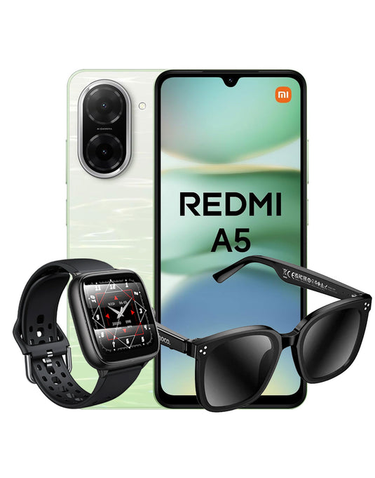Xiaomi Redmi A5 (2025) 4GB 128GB 4G Dual Sim Smartphone - Lake Green (Brand New) + Hoco Wireless Audio Sunglasses (DI87) + Smart Sports Watch (Y36) (Bundle Deal)