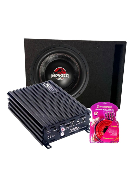 Zeroflex FLX-124 12-inch 800W RMS Monster Subwoofer - Black (Brand New) + DK600 Class D AMP + Subwoofer Box (Carpeted) + Wiring Kit (Bundle Deal)