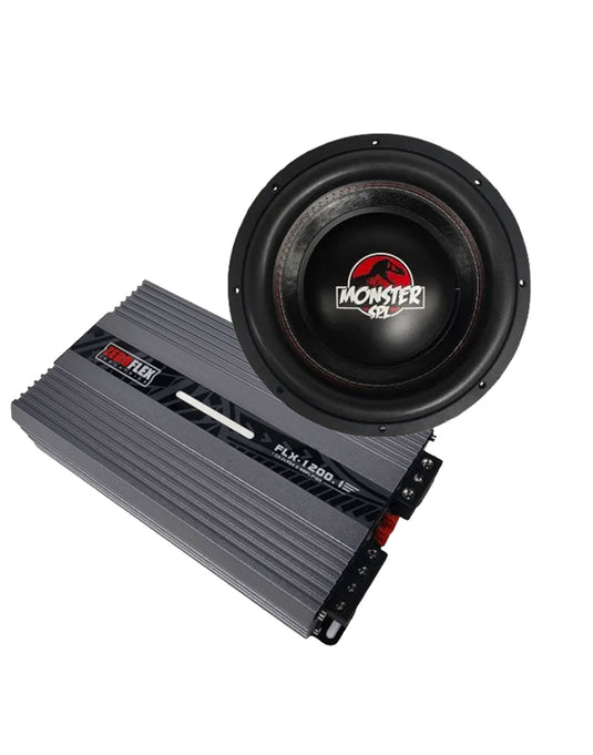 Zeroflex FLX-124 12-inch 800W RMS Monster Subwoofer - Black (Brand New) + Zeroflex FLX1200.1 Mono Amplifier (Bundle Deal)
