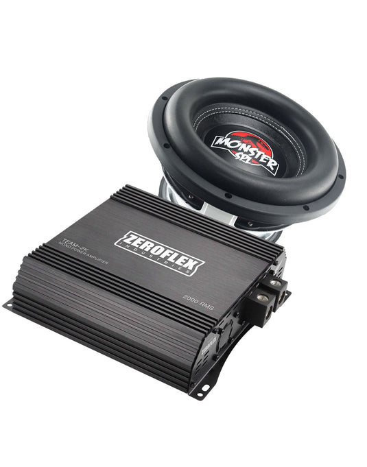 Zeroflex TREX124 12-inch SP Monster 1650RMS 4 Ohm Car Subwoofer + Zeroflex Team-2K 2000RMS Mono Amplifier (Bundle Deal)
