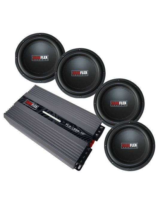 Zeroflex ZFX124 12" 350W RMS Slim Car Subwoofer X4 + Zeroflex FLX1200.1 1 X 1200W Mono Amplifier (Bundle Deal)