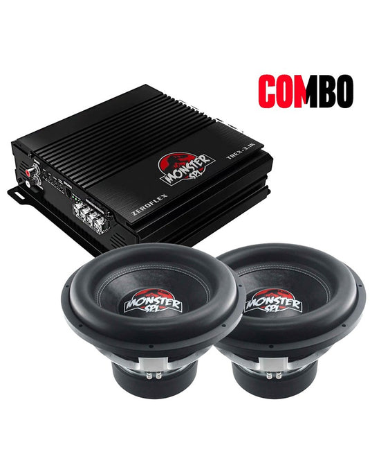 Zeroflex TREX151 15-Inch MONSTER 1650RMS SPL DVC 1 Ohm Car Subwoofer (Pair) With Zeroflex TREX-3.1K 1 x 3300rms @ 1ohm mono amplifier (Combo Pack)