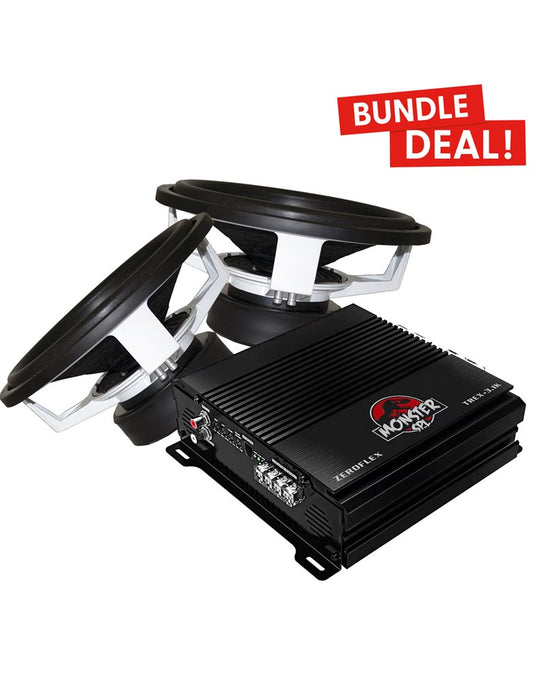 Zeroflex TKO-15 Sub 15" 1000RMS Car Subwoofer X2 Subs + Zeroflex TREX-3.1K 1 x 3300rms @ 1ohm mono amplifier (Combo Pack) - TechCrazy