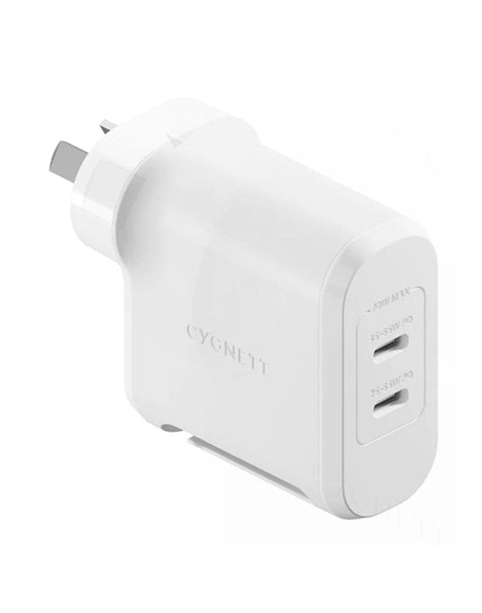 Cygnett PowerMaxx 70W Dual Port GaN Wall Charger - White - TechCrazy