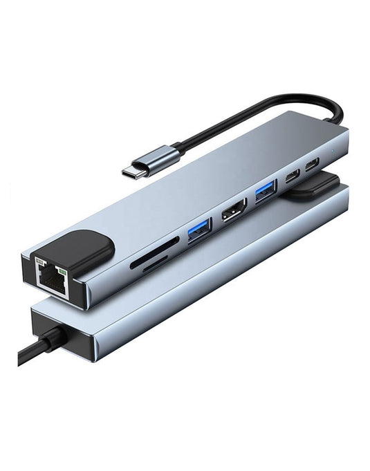 Multifunction 8 in 1 USB C Hub -1xRJ45 1xHDM1 1xSD Slot 1xTF Slot 1xUSB3.0 1xUSB2.0 1xPD Port 1xUSB C AD-037 - TechCrazy