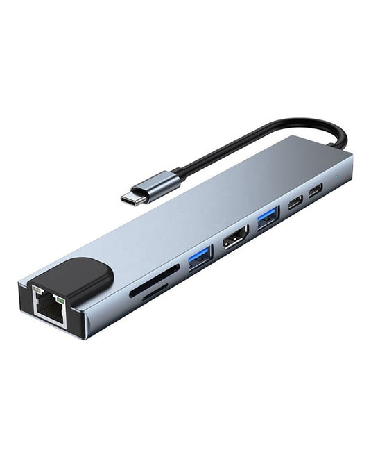 Multifunction 8 in 1 USB C Hub -1xRJ45 1xHDM1 1xSD Slot 1xTF Slot 1xUSB3.0 1xUSB2.0 1xPD Port 1xUSB C AD-037 - TechCrazy