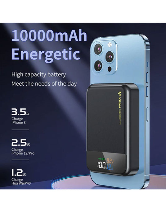 VIPFAN Magnetic PD 20W Wireless Charging Power Bank w/ LED % Display (10000mAh) (F13) - TechCrazy