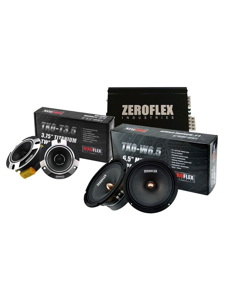 Zeroflex NZ4120 4X120rms 4ohm AMP & TKO T3.5 3.5" Titanium Super Car Tweeter (pair)  &  TKO-W6.5 6.5'' Car Midbass Drivers 100rms (2pair)