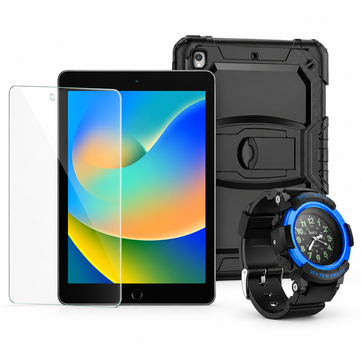 Apple iPad 9th Gen (2021) 10.2-inch 64GB Wifi Only - Space Gray (Very Good-Refurbished) + Tempered Glass, Shockproof Case, Kids Watch (Bundle Deal)
