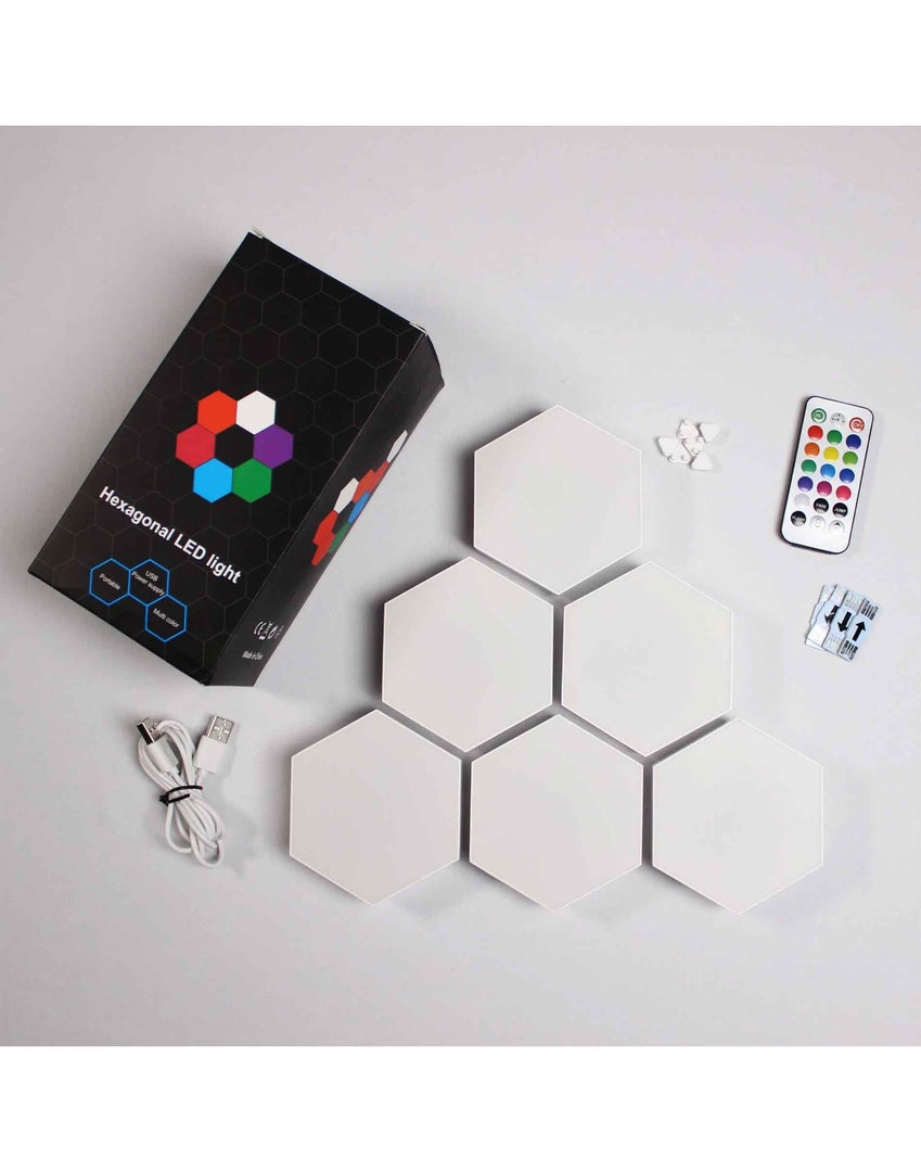6 LED Hexagon Panel Wall Lights with Remote
