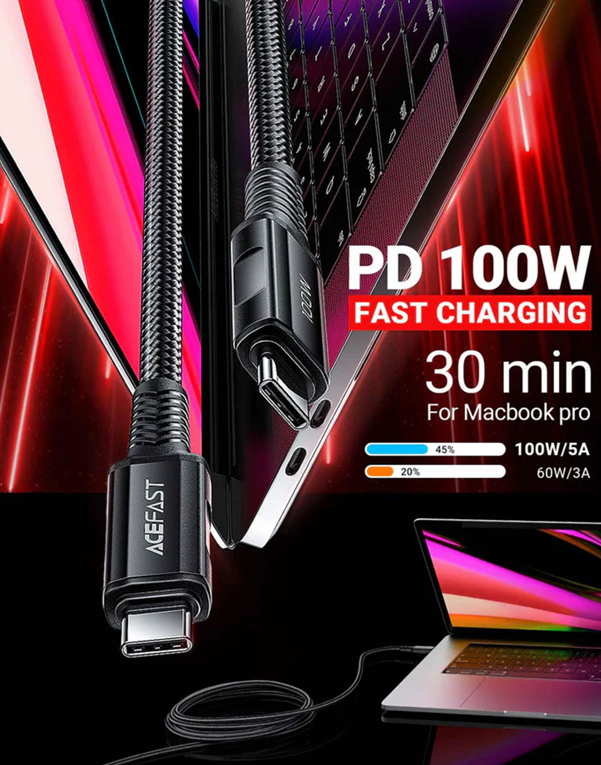 ACEFAST 100W Super Durable Premium PD USB-C to USB-C Cable (C4-03) 2 Meter - Black