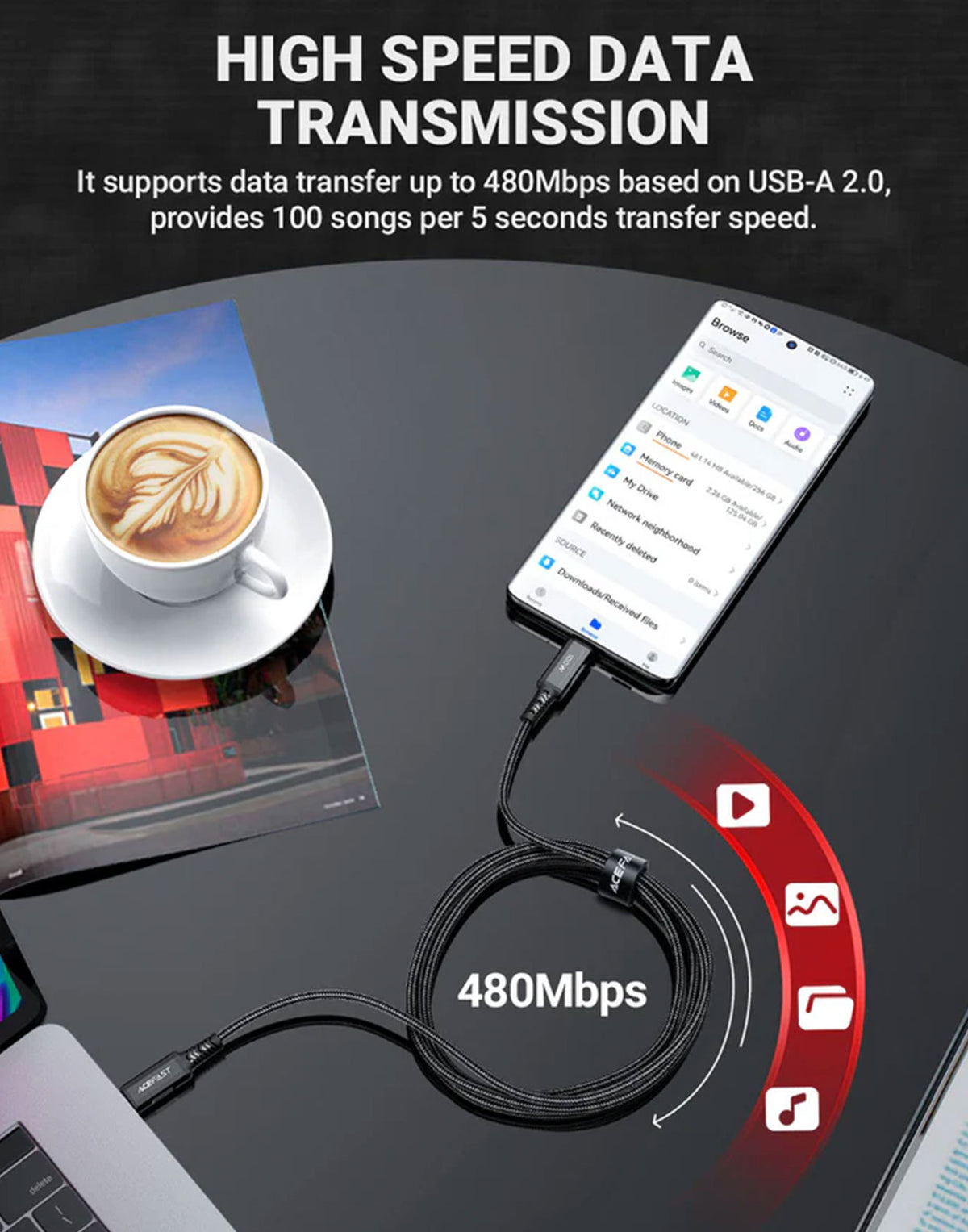 ACEFAST 100W Super Durable Premium PD USB-C to USB-C Cable (C4-03) 2 Meter - Black