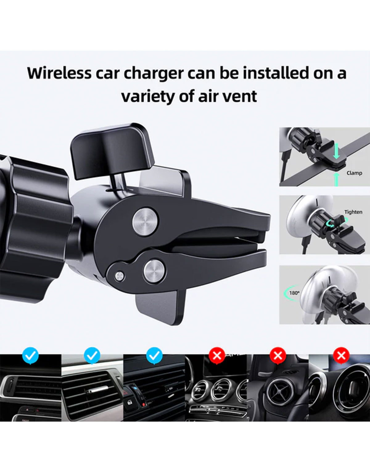 ACEFAST 15W Magnetic Wireless Charging Air Vent Phone Holder w/ Blue Ring Light (D3)