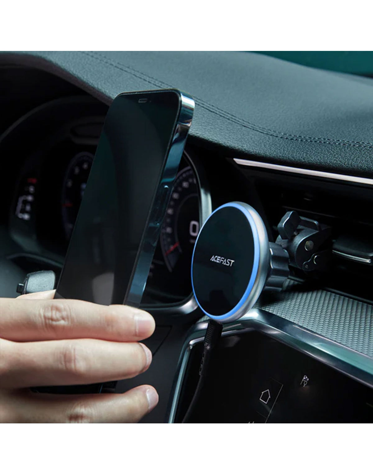 ACEFAST 15W Magnetic Wireless Charging Air Vent Phone Holder w/ Blue Ring Light (D3)