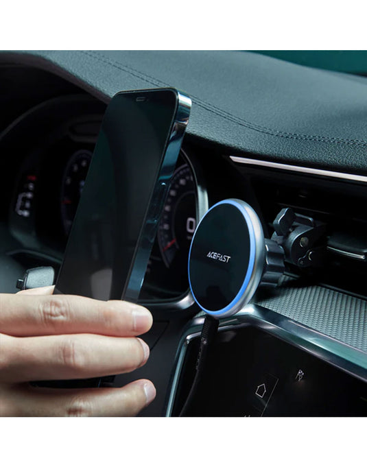 ACEFAST 15W Magnetic Wireless Charging Air Vent Phone Holder w/ Blue Ring Light (D3)