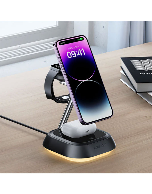 ACEFAST 20.5W Premium 3-in-1 Magnetic Wireless Charger w/ Stylish Ambient Light (E16) - Black