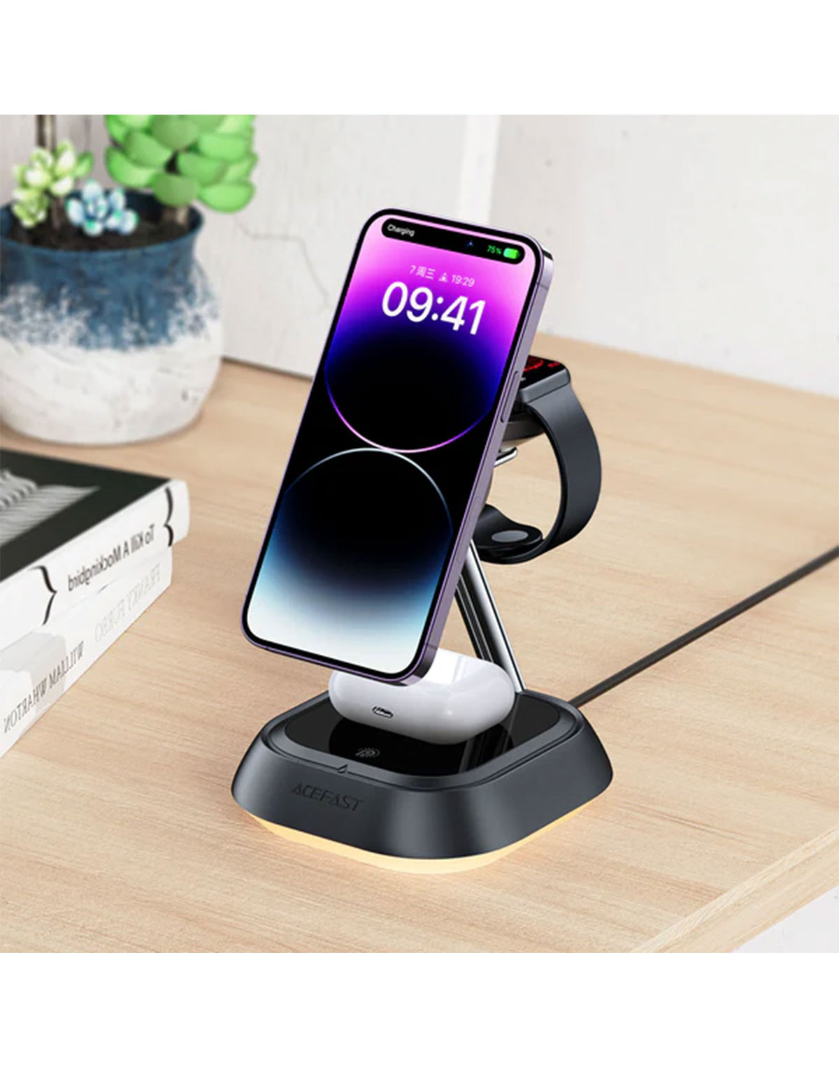 ACEFAST 20.5W Premium 3-in-1 Magnetic Wireless Charger w/ Stylish Ambient Light (E16) - Black