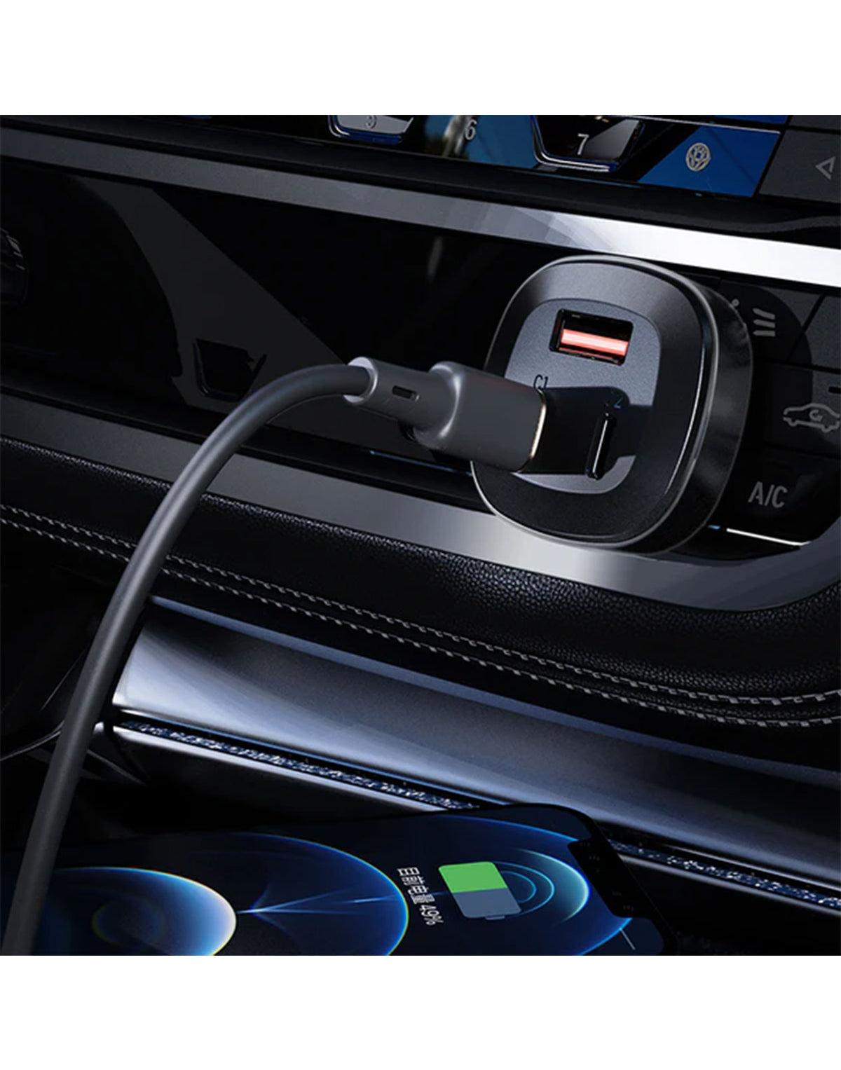 ACEFAST 66W 3-Port Super Fast Car Charger W/ 2 x USB-C + UAB-A, Zinc Alloy Body (B3)