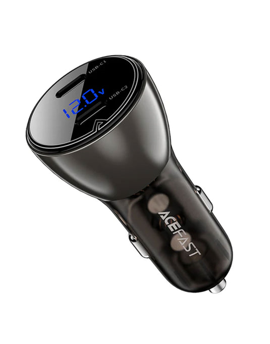Acefast 60W Dual USB-C Super Fast Car Charger w/ Digital Display, Transparent Body (B10)