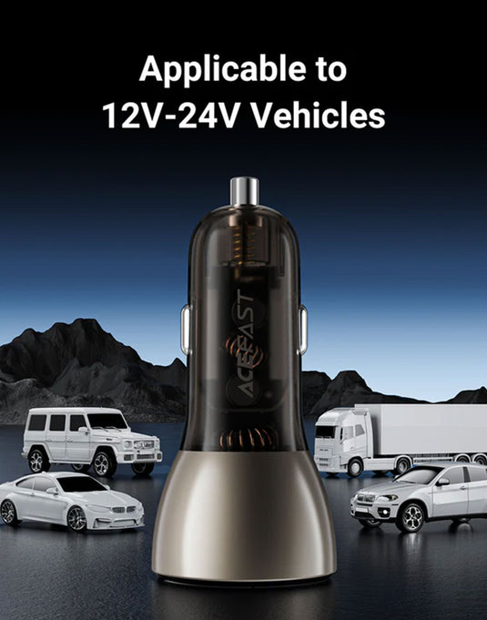 Acefast 60W Dual USB-C Super Fast Car Charger w/ Digital Display, Transparent Body (B10)